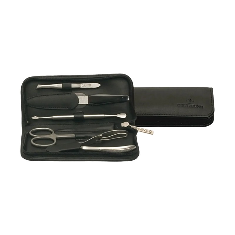 TROUSSE DE MANUCURE 5 PIÈCES NAPPA EN CUIR NOIR WINDROSE TROUSSE DE MANUCURE 5 PIÈCES NAPPA EN CUIR NOIR WINDROSE