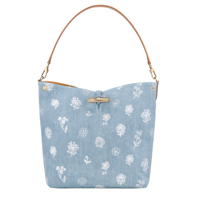 LONGCHAMP LE ROSEAU DENIM SAC PORTÉ ÉPAULE M CIEL