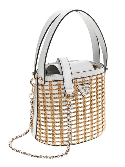 MINI SAC SEAU ATALIA RAPHIA NATUREL/BLANC GUESS