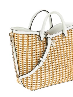 SAC À MAIN ATALIA RAPHIA NATUREL/BLANC GUESS