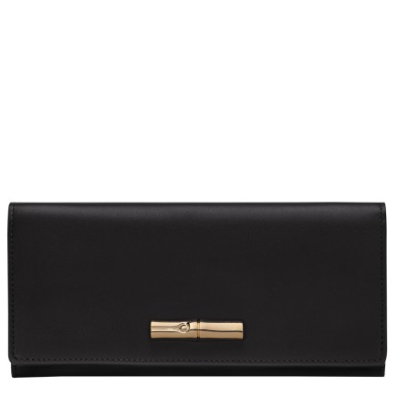 LONGCHAMP LE ROSEAU SLEEK PORTEFEUILLE LONG À RABAT NOIR