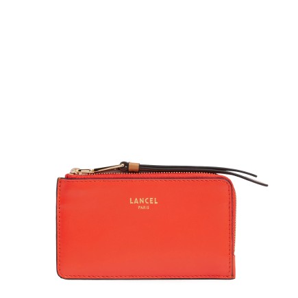 PORTE CARTES ZIPPÉ ORIGAMI DE LANCEL ORANGE VIF/CAMEL