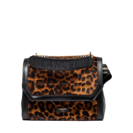 SAC À RABAT M NINON DE LANCEL LÉOPARD MANIA  MULTICO NOIR