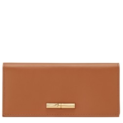 LONGCHAMP LE ROSEAU SLEEK PORTEFEUILLE LONG À RABAT CAJOU