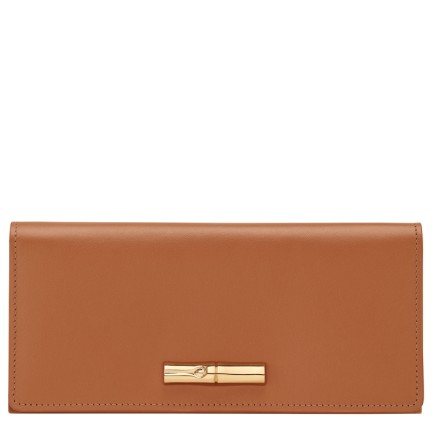 LONGCHAMP LE ROSEAU SLEEK PORTEFEUILLE LONG À RABAT CAJOU